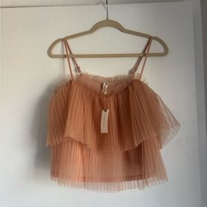 Anthropologie Tulle Ruffled Layered Crop Top Blush NWT